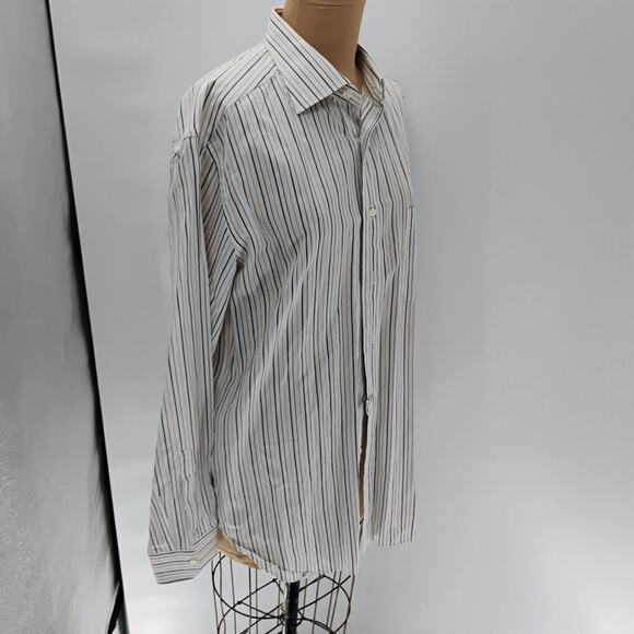 Ermenegildo Zegna Shirt Men’s 41/16 White Green Striped Long Sleeve Button Up - Picture 12 of 14
